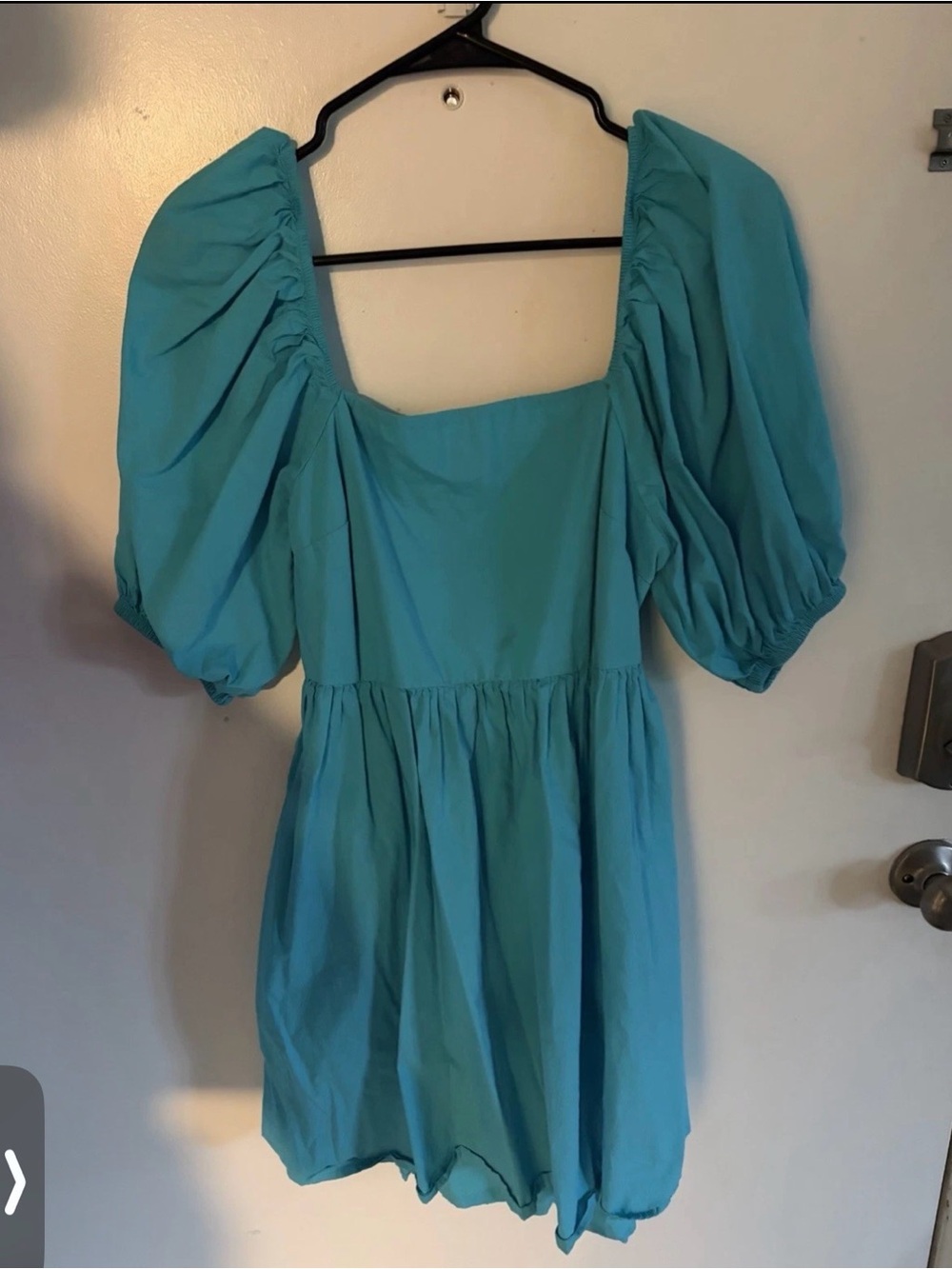 A New Day Teal Blue Puff Sleeve Square Neck Mini Babydoll Dress Size Medium